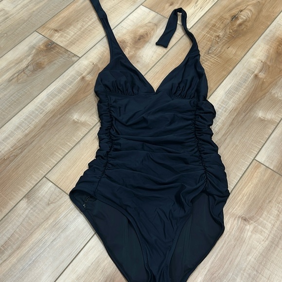 J Crew ruched halter bathing suit size 10 black - Picture 1 of 4
